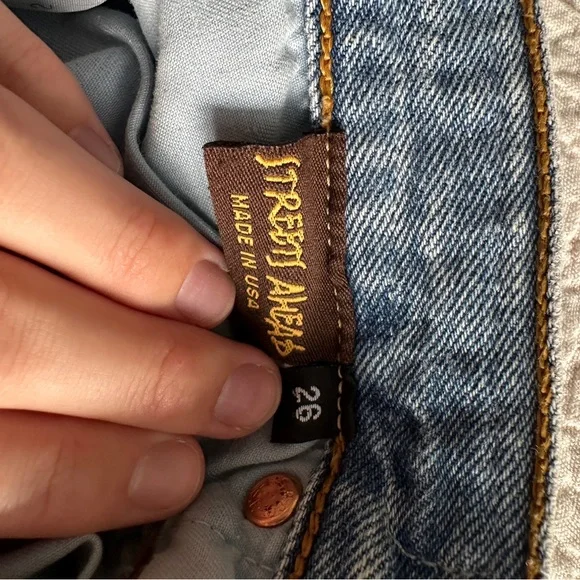 Levi's Blue Denim Jean Shorts with Red Beaded Trim - Picture 2 of 5